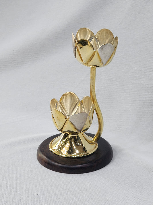 Flower Kumkum Stand - Gold Polish