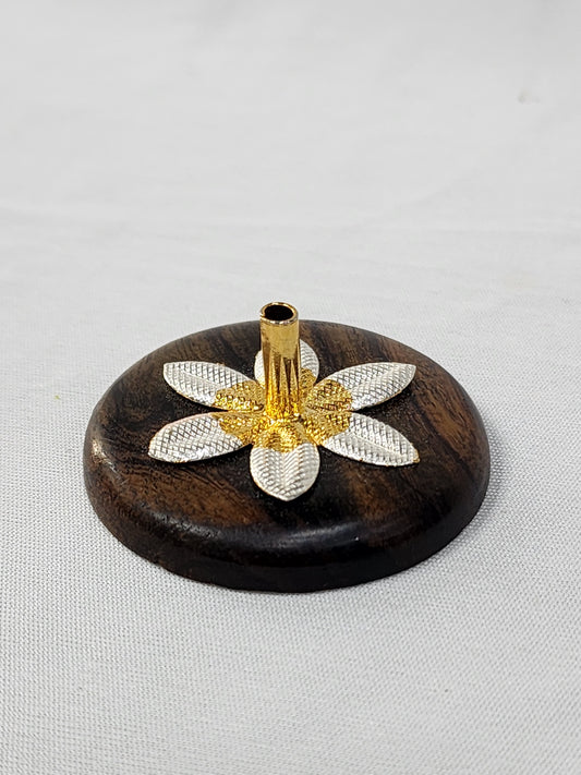 Silver + Gold Polish Agarbathi Stand Wooden Base
