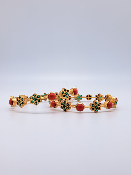 Coral and Emerald Stone Floral G.Polished