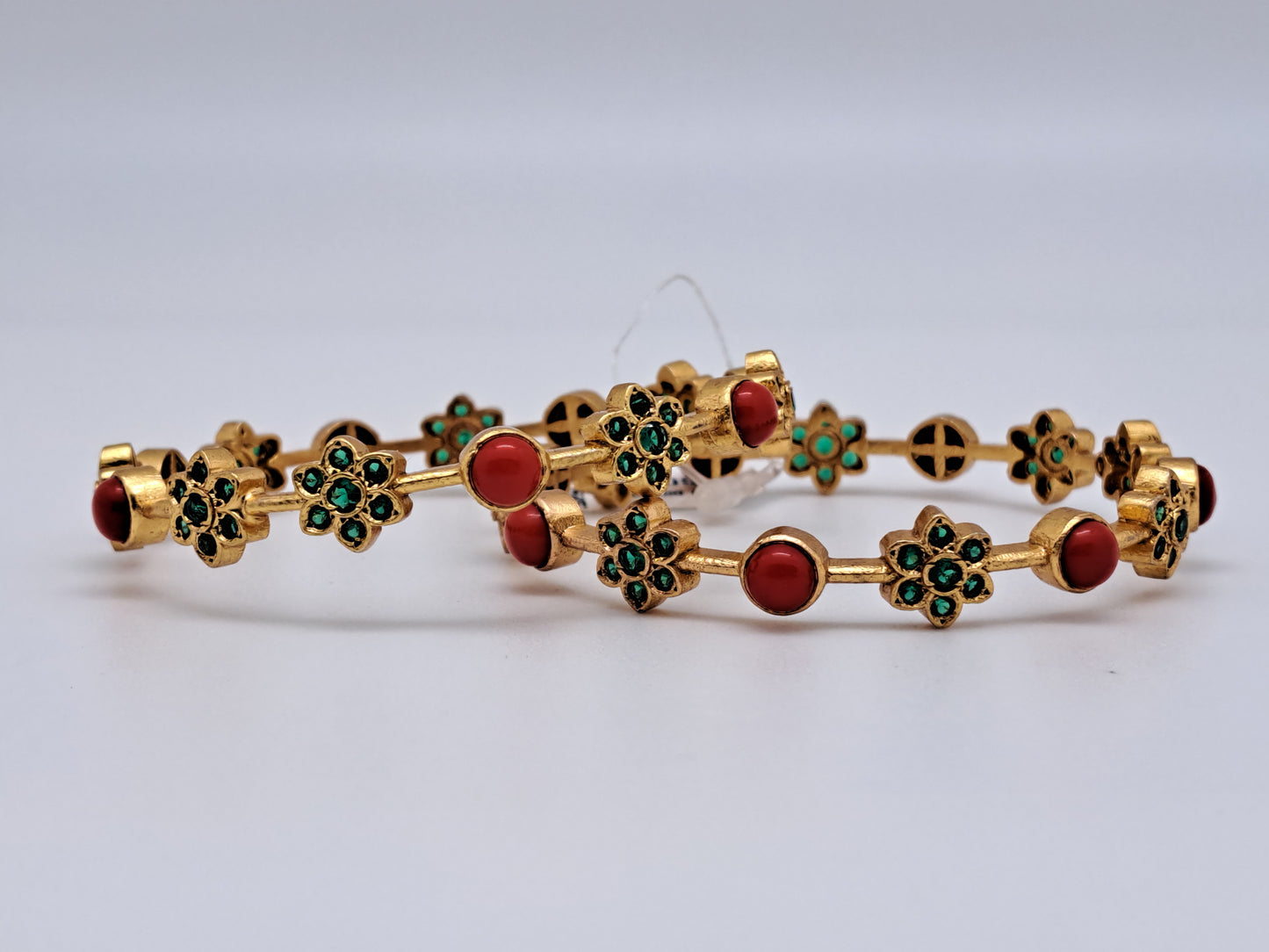 Coral and Emerald Stone Floral G.Polished