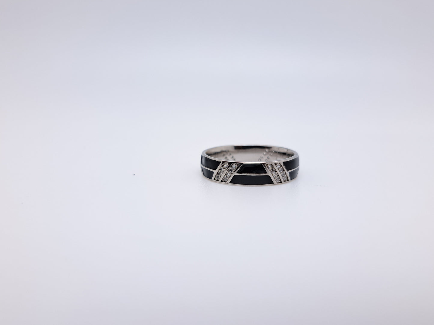 Black enamel and White AD stones Ring