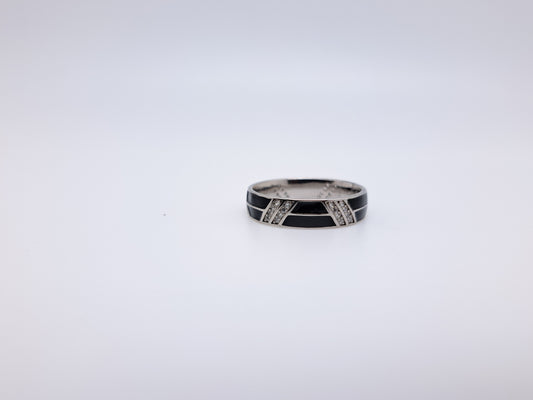 Black enamel and White AD stones Ring