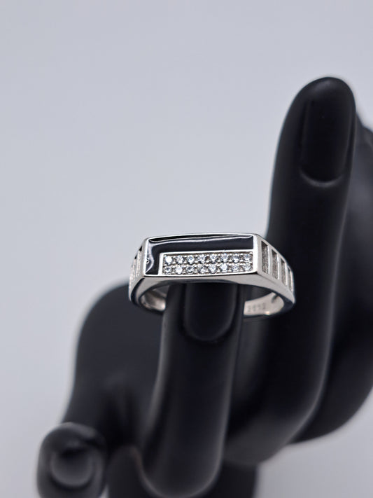 White Stone Black Enamel Ring