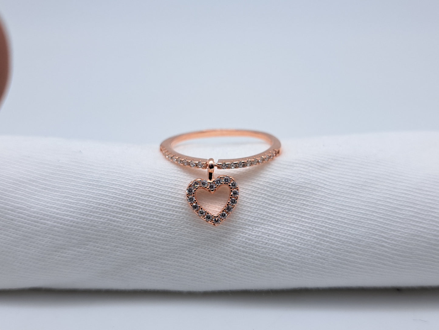 Heart in Dangler Ring - Rose Gold