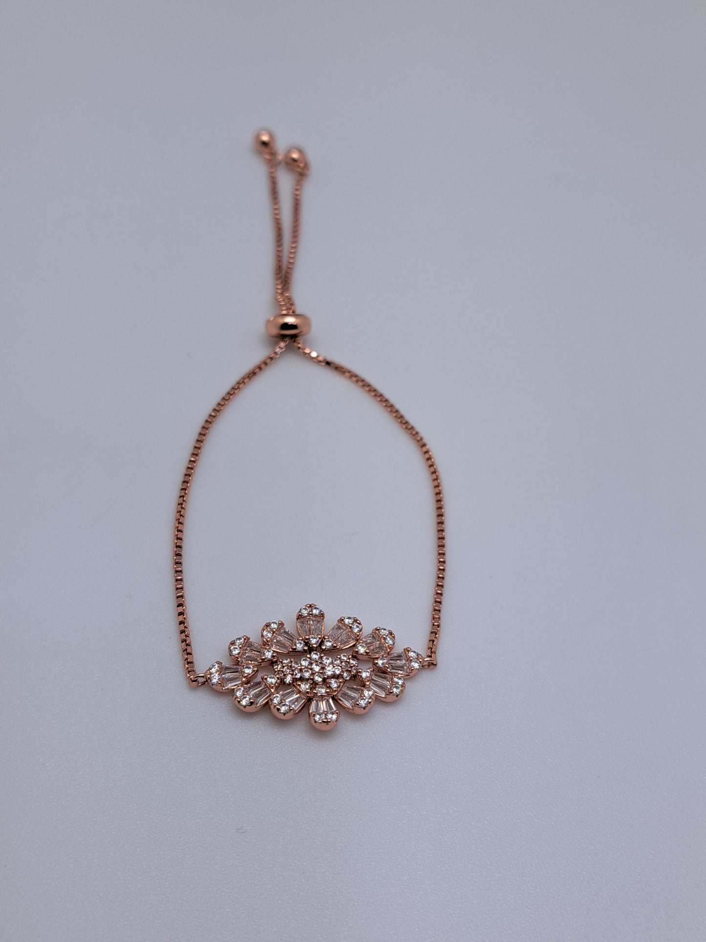 Rhombus Profile Flower adjustable Rose Gold Bracelet
