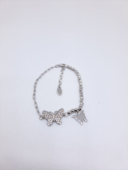 Silver Butterfly Beads Bracelet