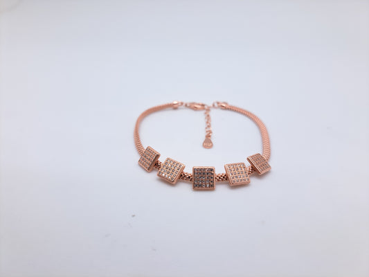 5 Square Dual Tone AD Stone Bracelet