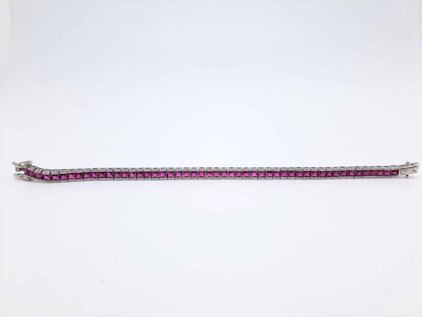 Square Cut Ruby Silver Bracelet