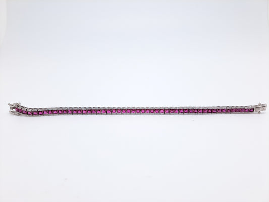 Square Cut Ruby Silver Bracelet