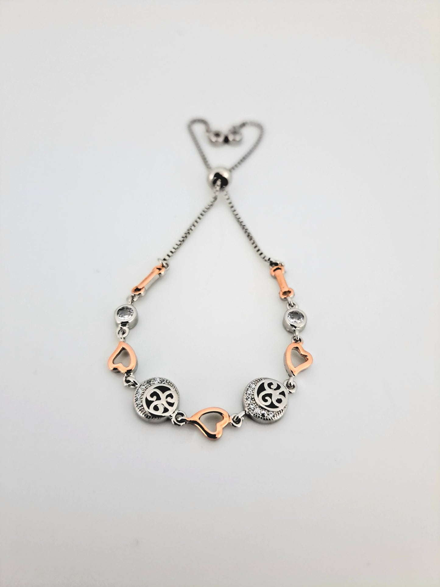 Moon and Heart Dual tone adjustable Bracelet