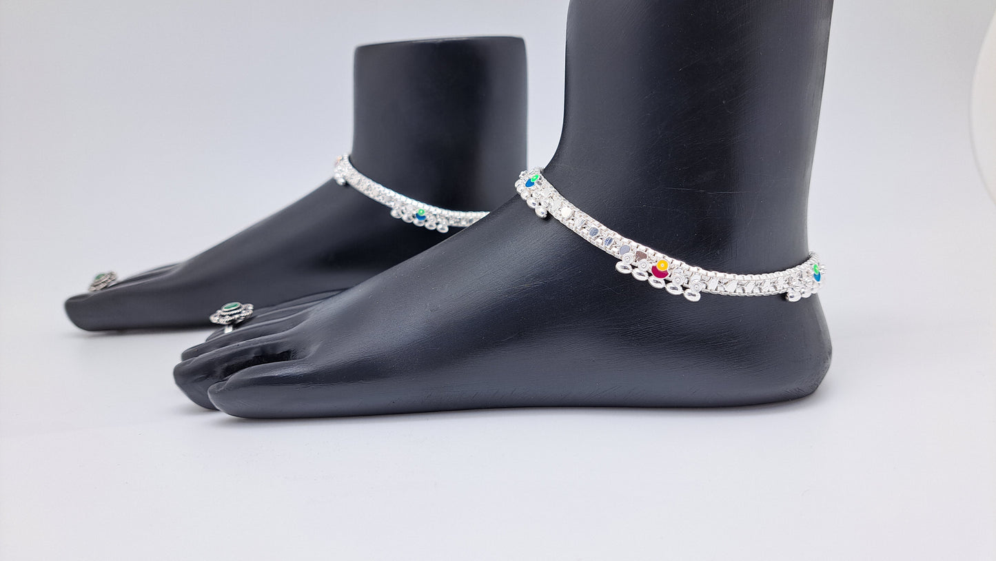 Machine chain Round Enamel Anklet
