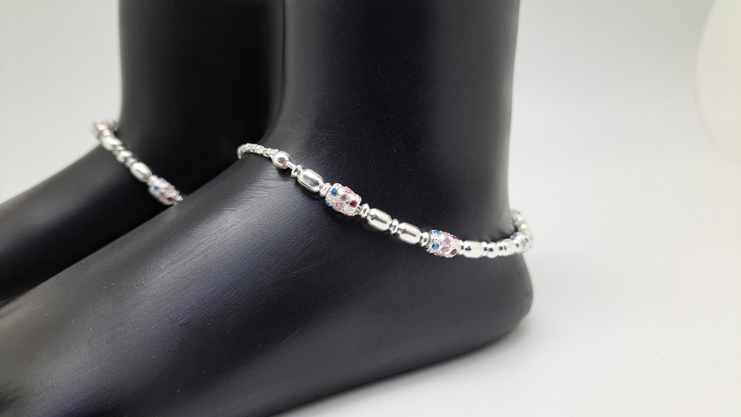 Handcrafted Silver Beaded Anklet