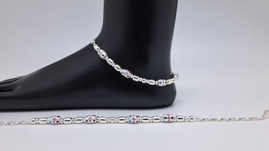 Handcrafted Silver Beaded Anklet