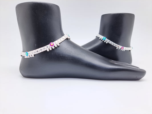 Pink and Green Machine Chain Anklet