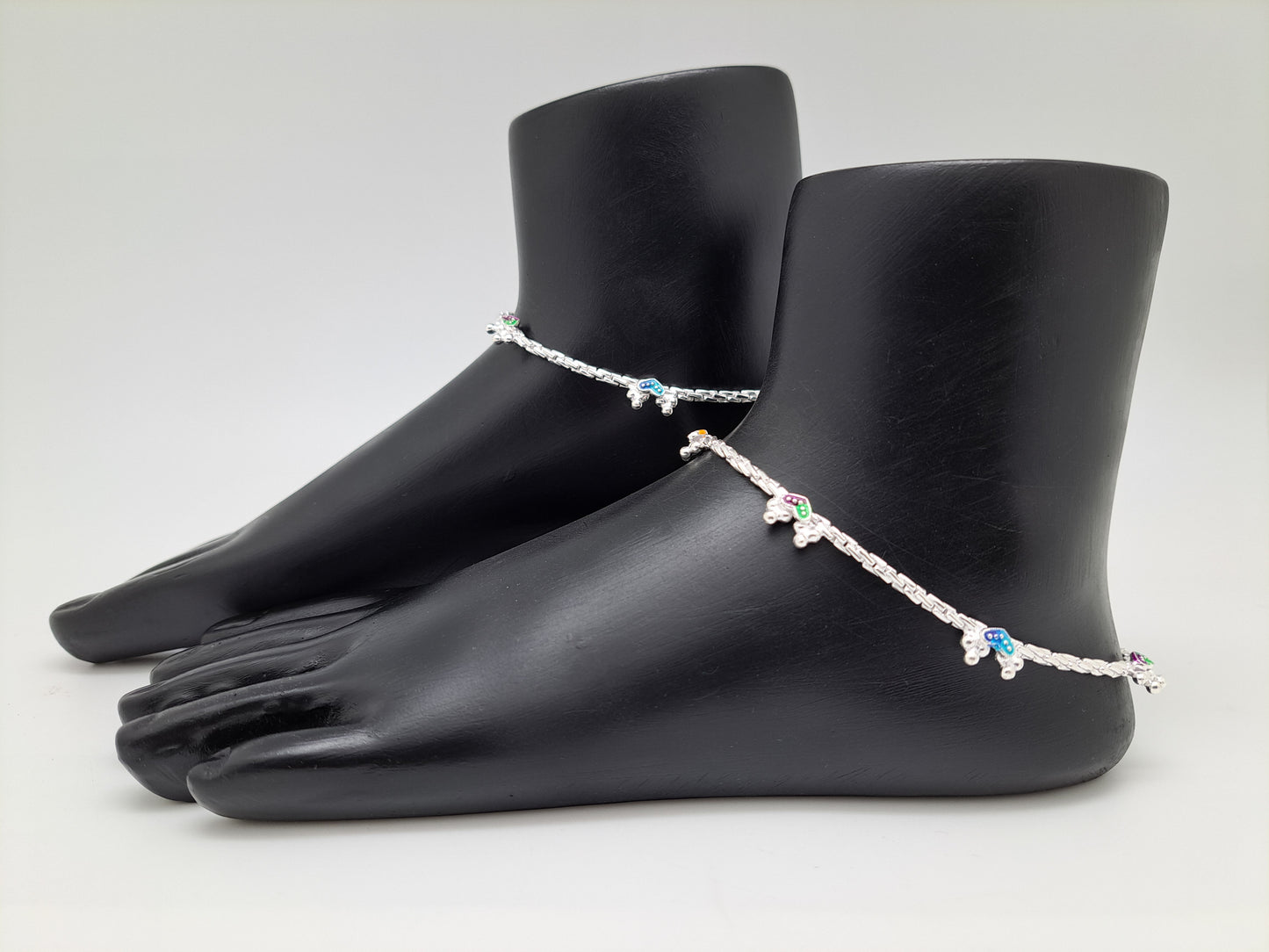 Multicoloured Heartin Enamel Silver Anklet