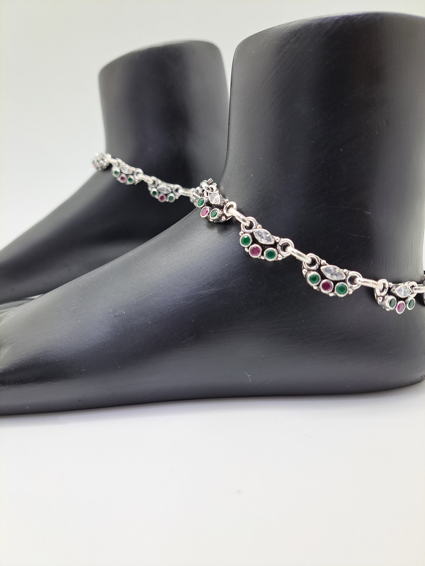 Red Green and white Full Stone Anklet
