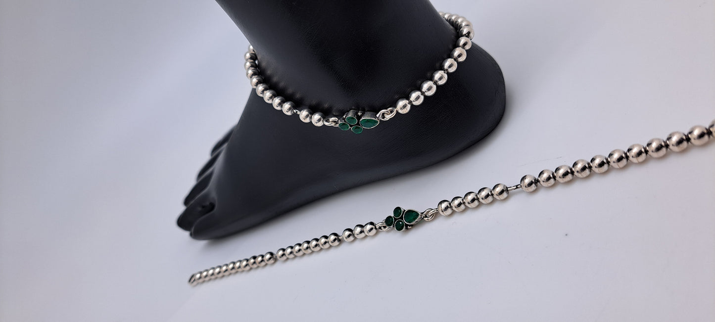 Ball Chain with Green Stone Anklet