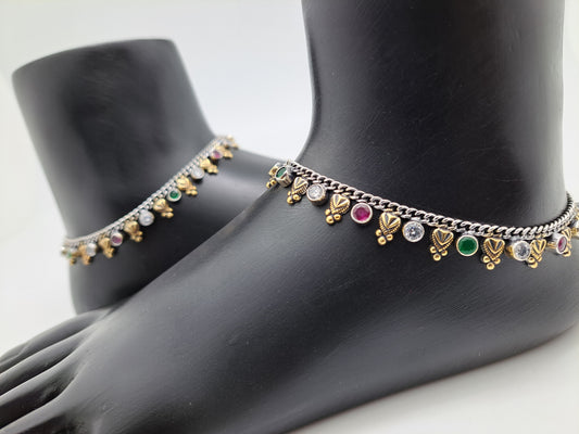 2 Tone Red & Green Thinn Layered Anklet