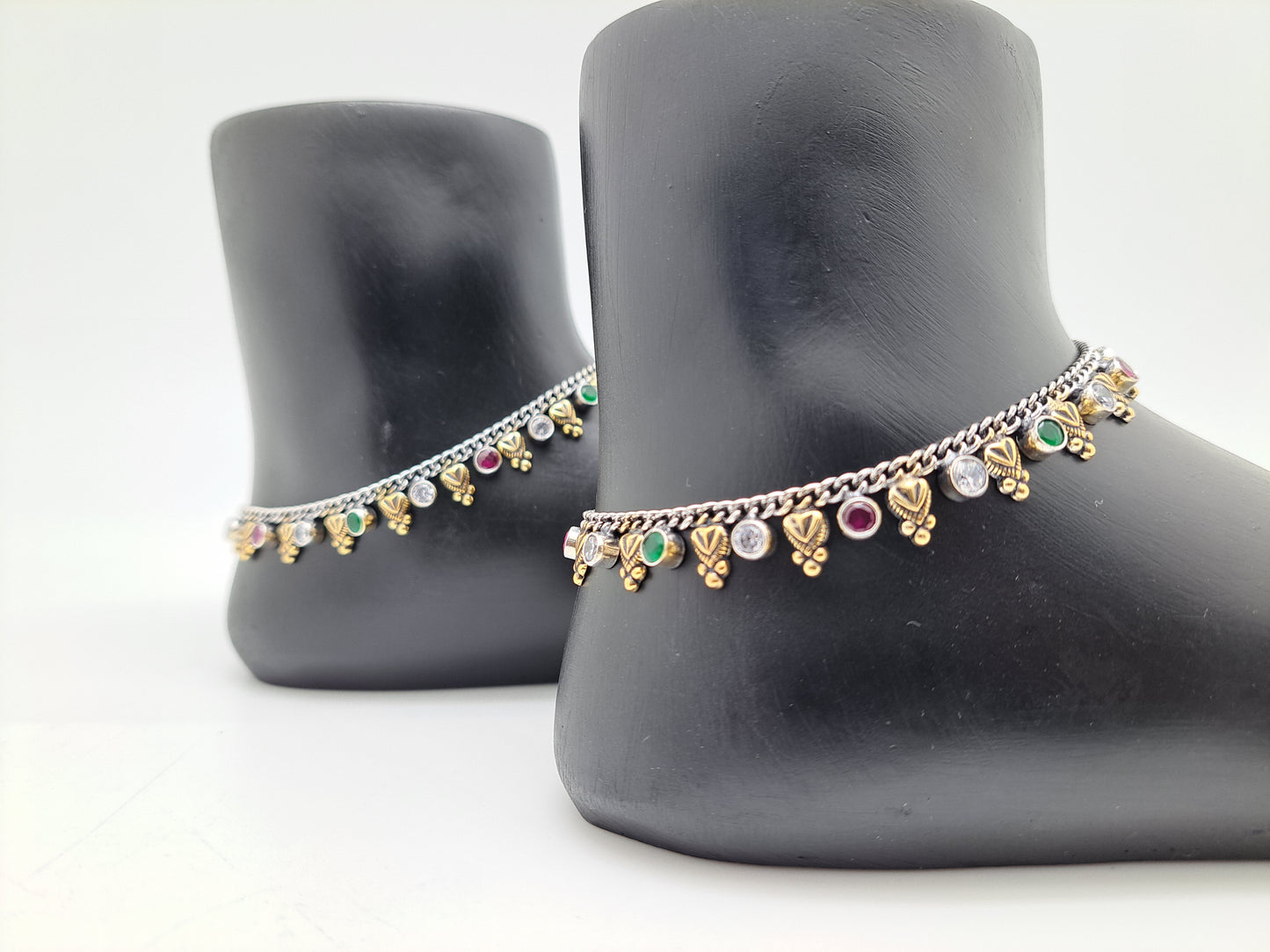 2 Tone Red & Green Thinn Layered Anklet