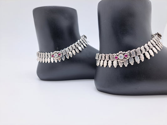 Rose Embossed with R&G Stone Bridal Wear Antique Anklet