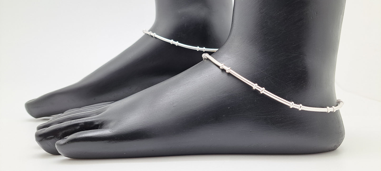 Sugarcane Plain Silver Anklet