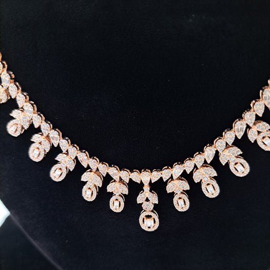 Rosegold Zircon Floral Neck Set