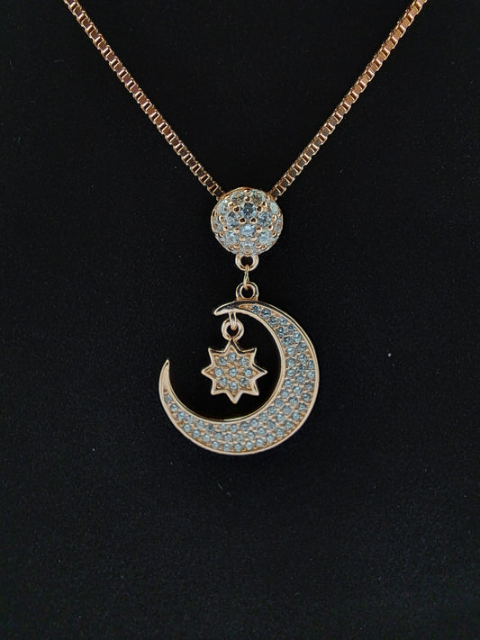 Rosegold Zircon Moon and Star Neck Set