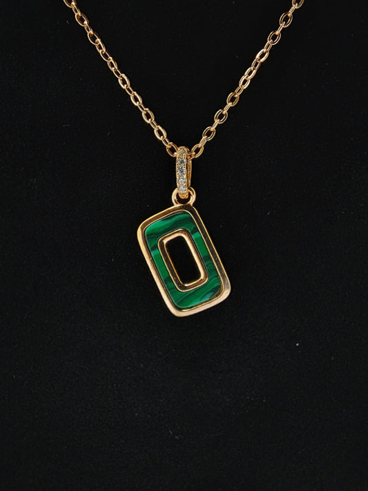 Rose gold chain with Dark Green Pendant