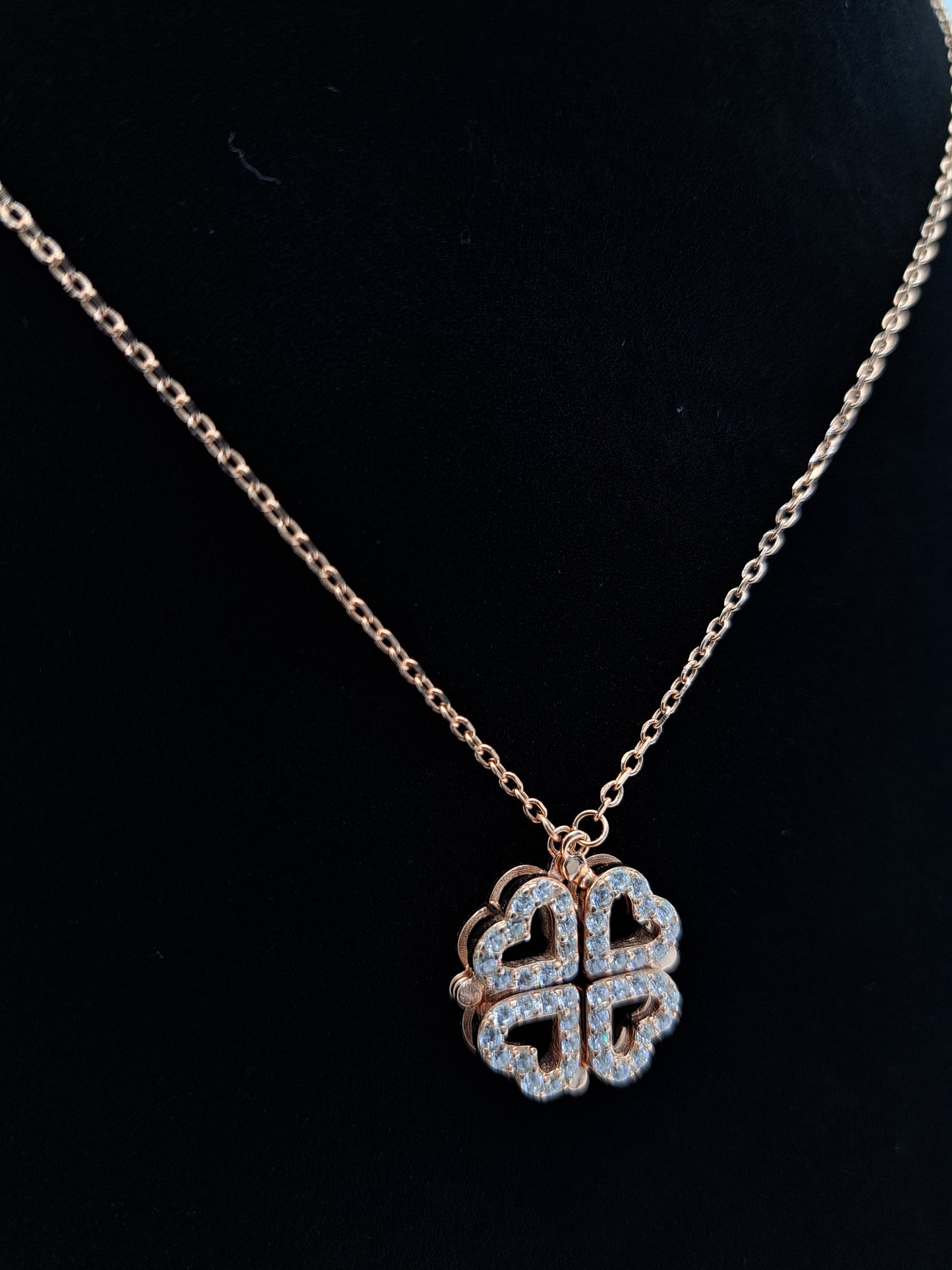 Rose gold chain with AD 4 Hearts Pendant