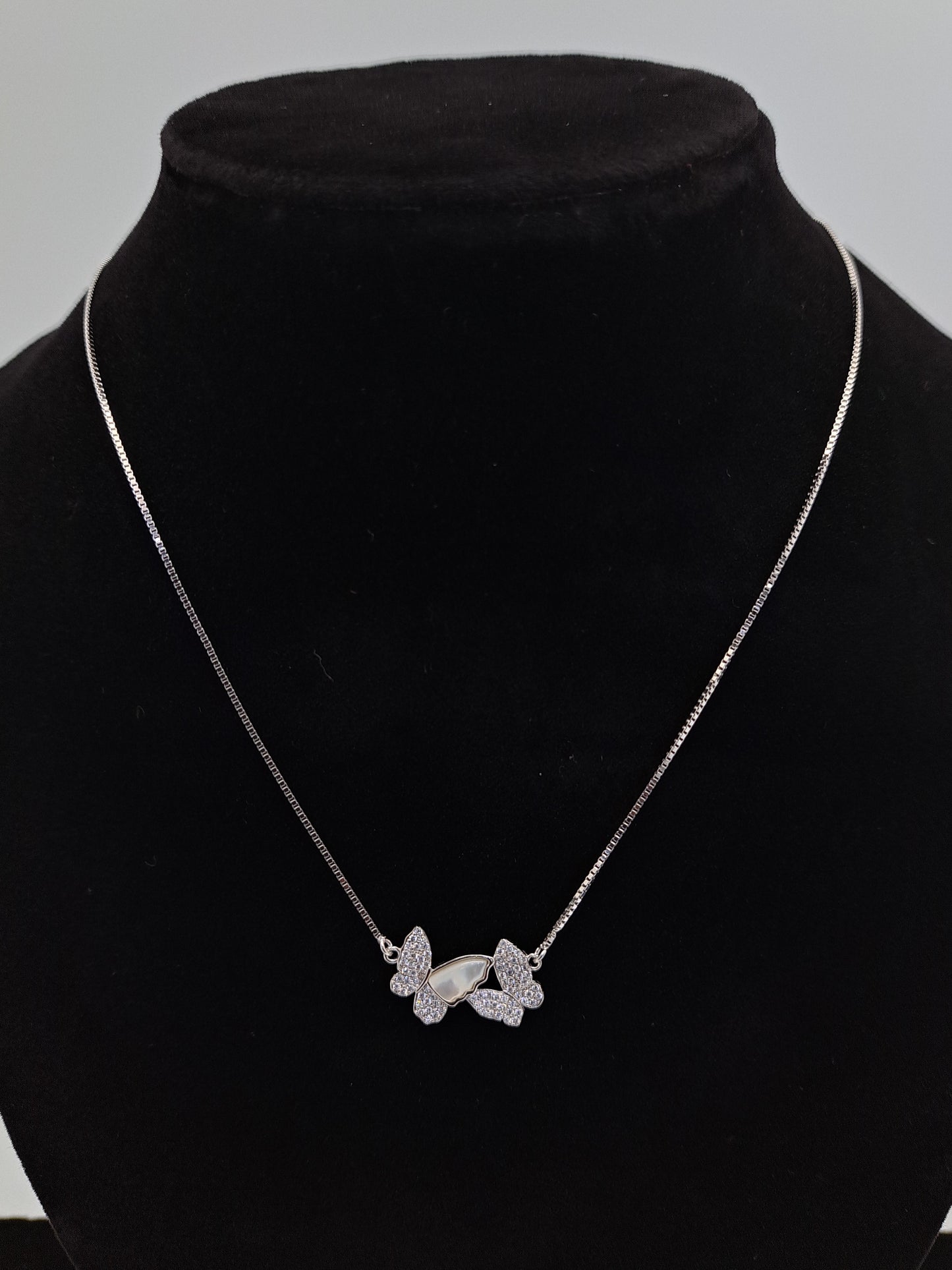 Silver Chain with Tiny Butterflies Pendant