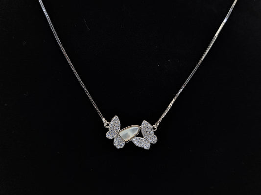 Silver Chain with Tiny Butterflies Pendant