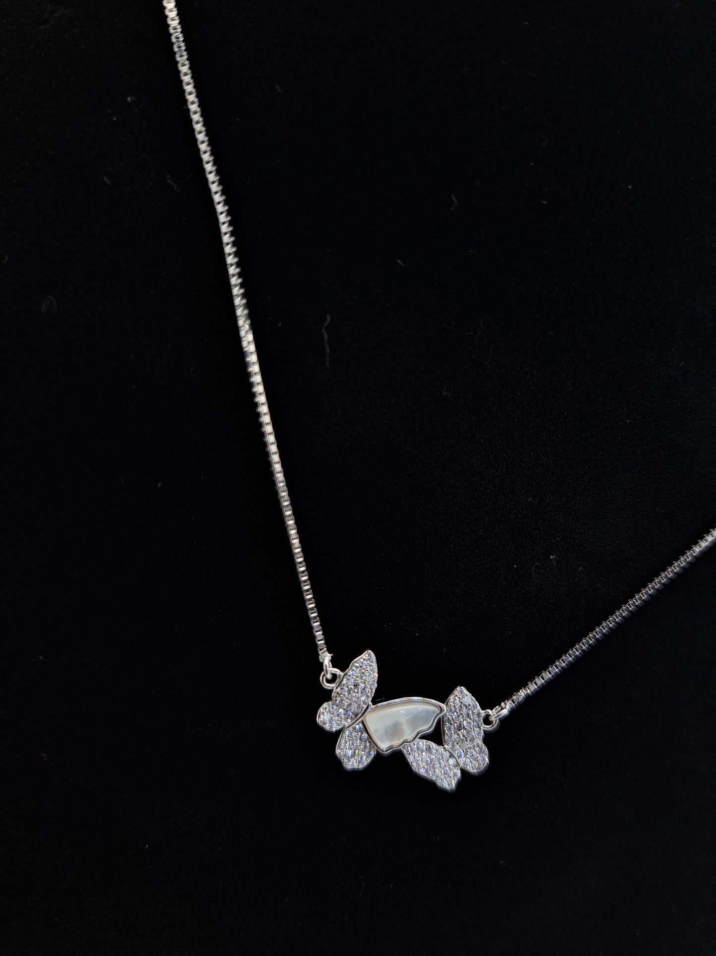Silver Chain with Tiny Butterflies Pendant