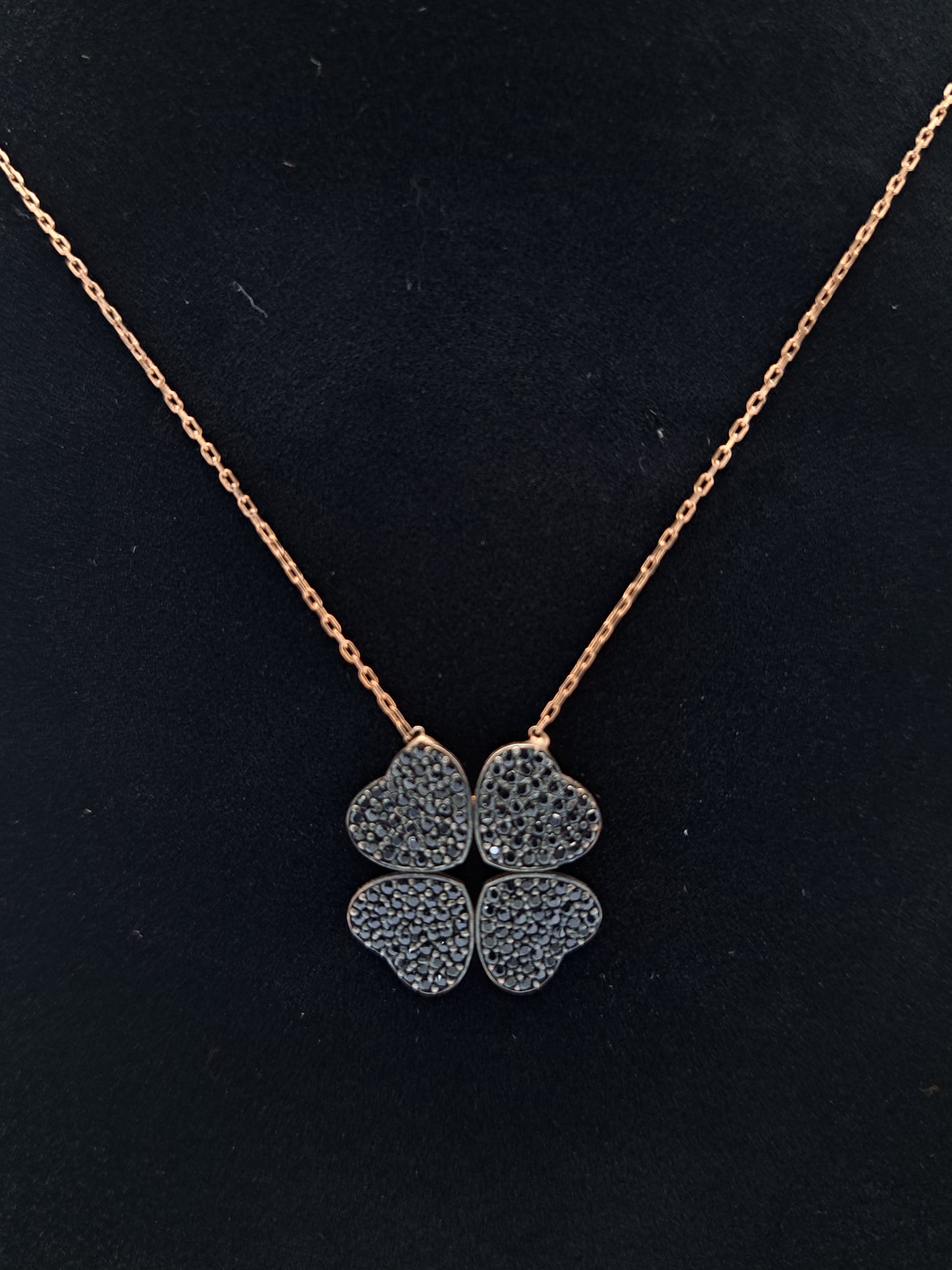 Rose gold Thin chain with a 4 Heart Blackstone Pendant