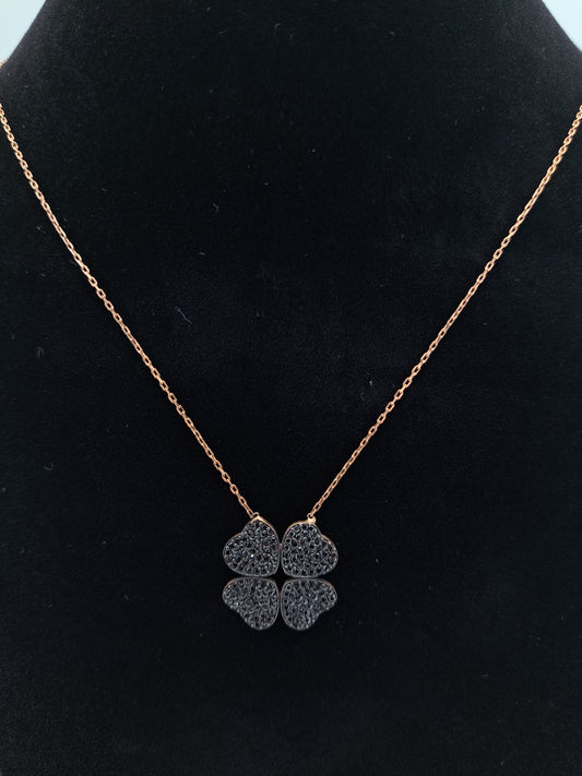 Rose gold Thin chain with a 4 Heart Blackstone Pendant