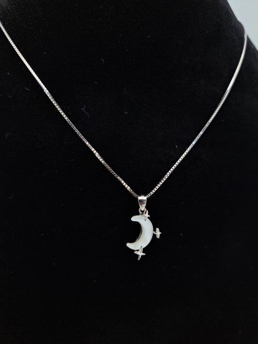 Silver Chain with MOP Moon Pendant