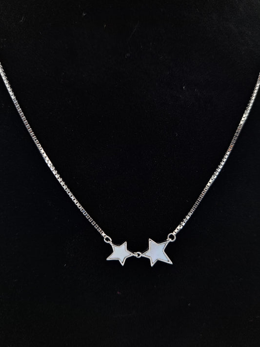 Silver Chain with Tiny Stars MOP Pendant