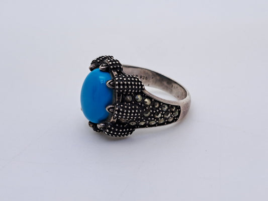 Blue Turqoise Ring with Black Microstone emblished