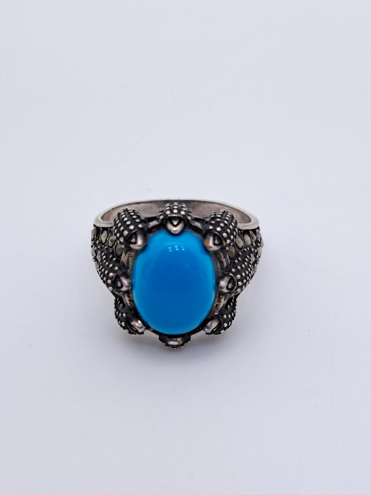 Blue Turqoise Ring with Black Microstone emblished