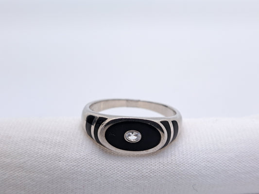 Silver Black Band Ring with a AD stone