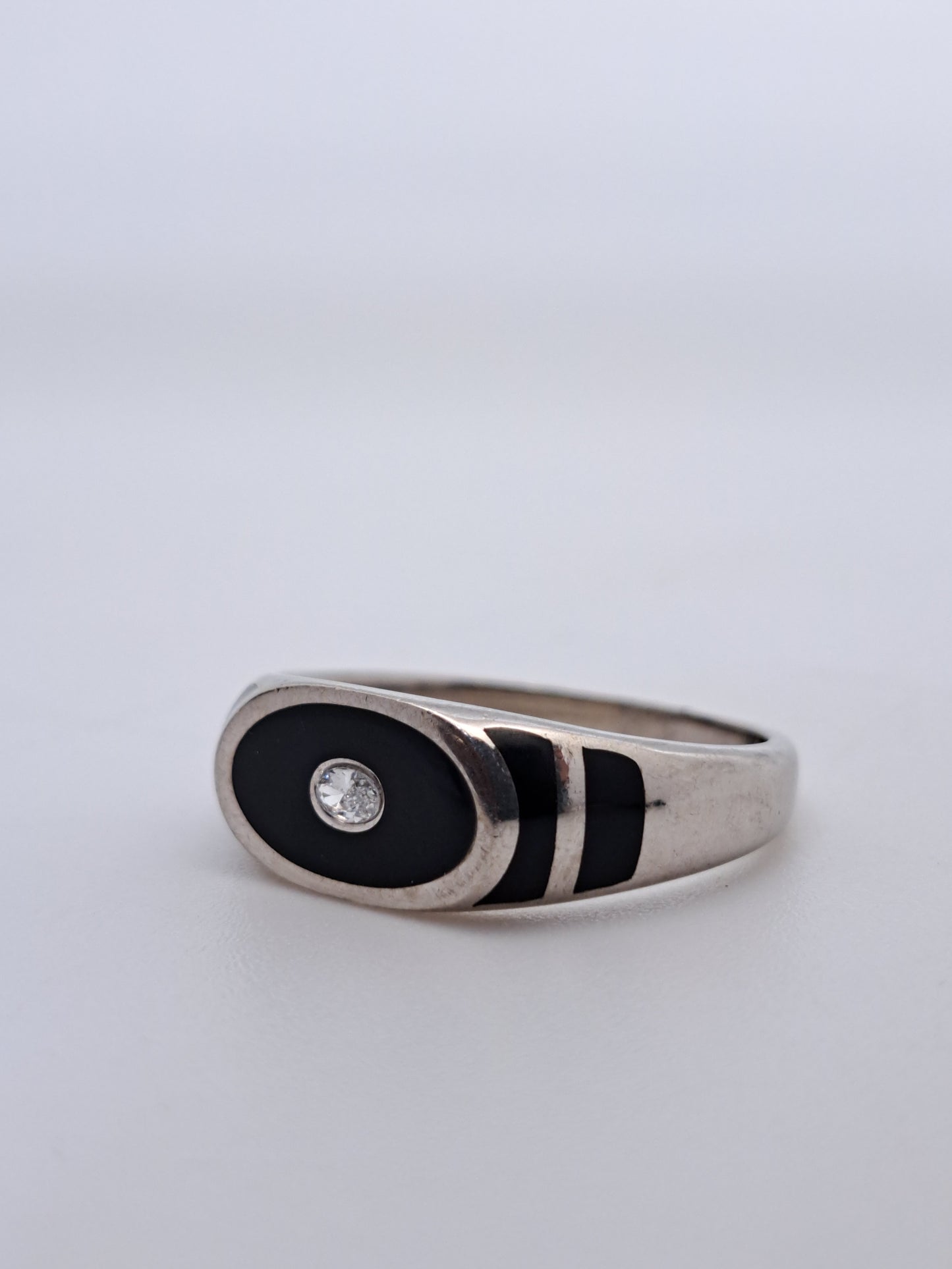 Silver Black Band Ring with a AD stone