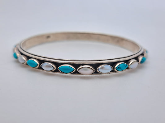 Antique Finish Turquise and MOP Bangle Single