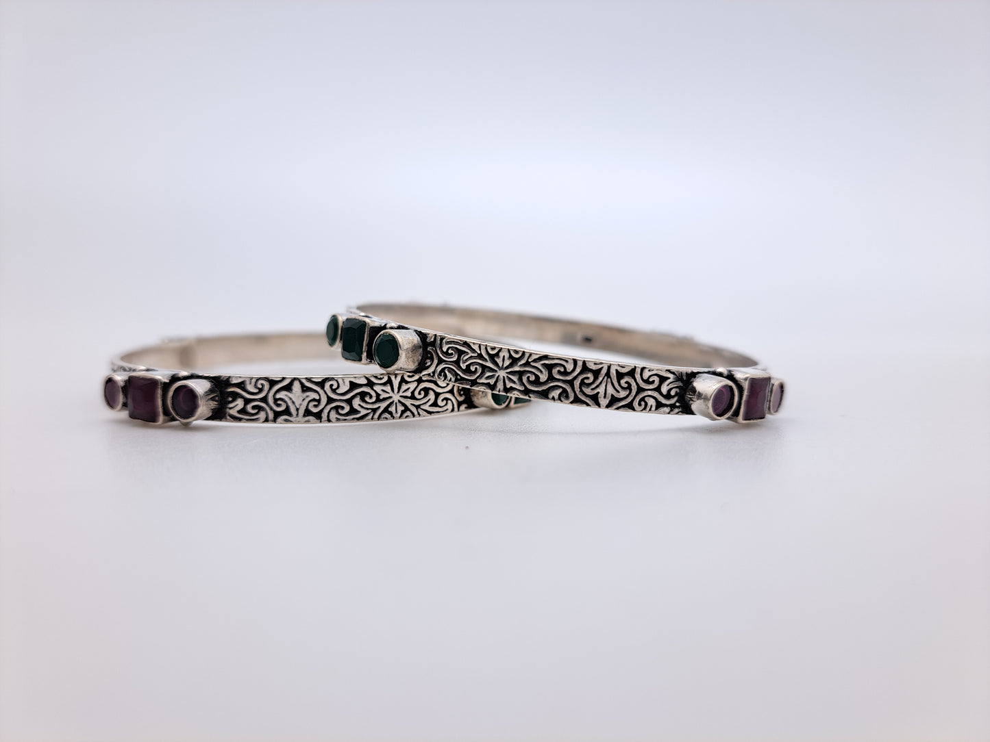 Antique Finish Bangle with Red & Green Stone