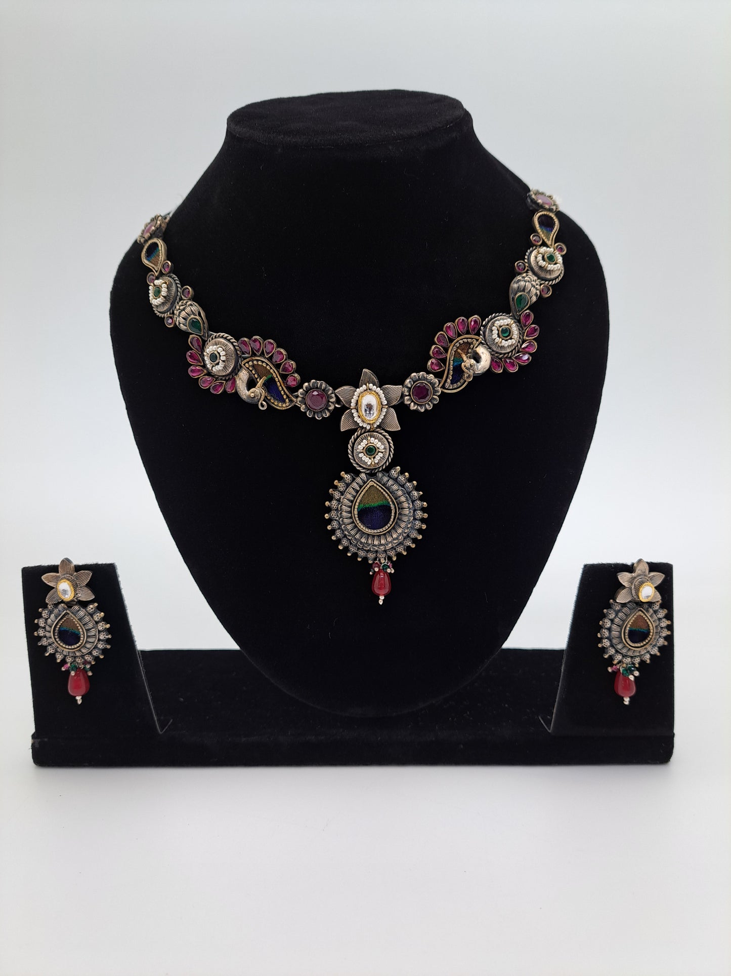 Dew Drop Peacock Party Wear Necklace