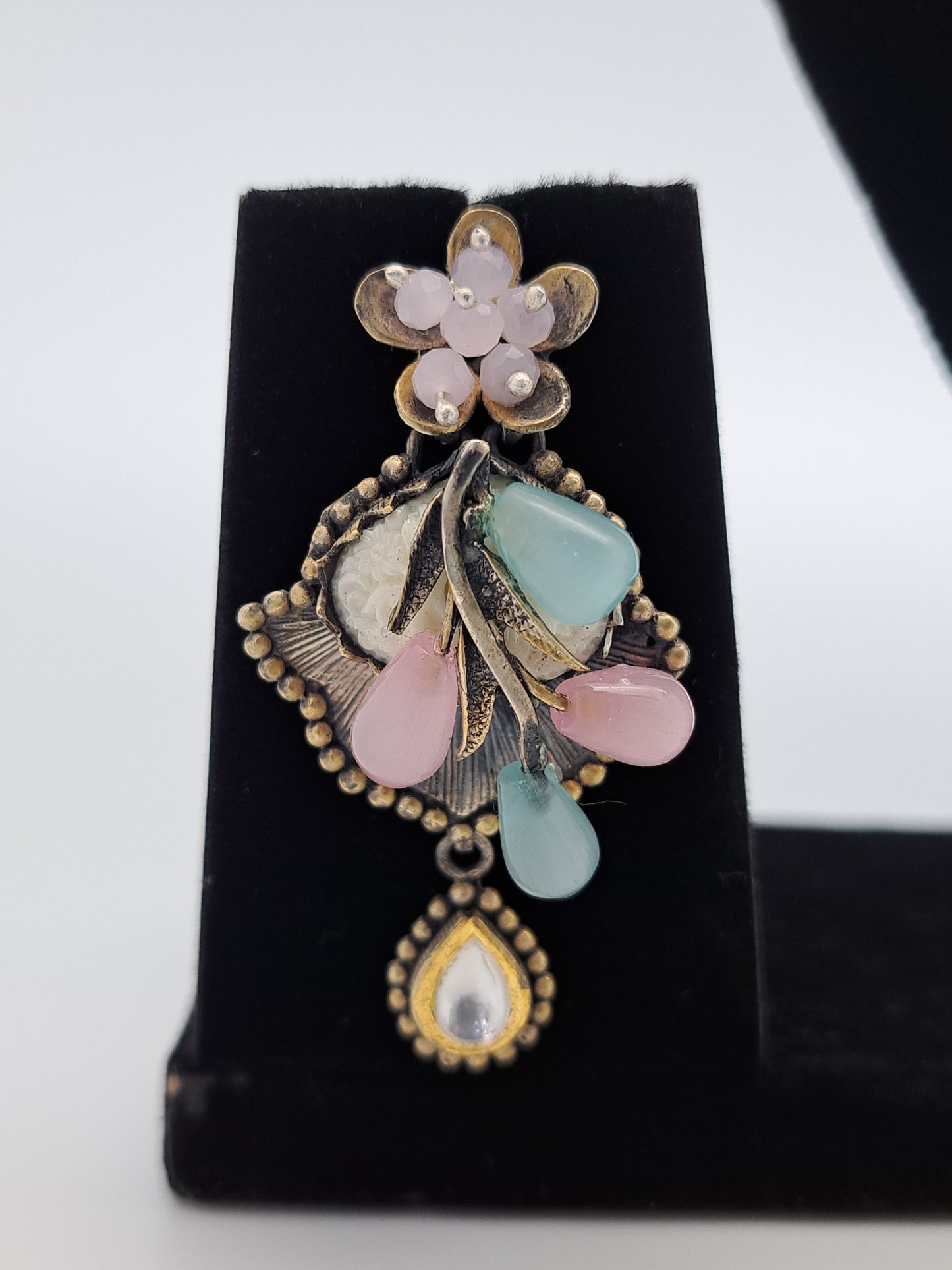 Party Wear Necklace adorned with Blue and Pink Stones