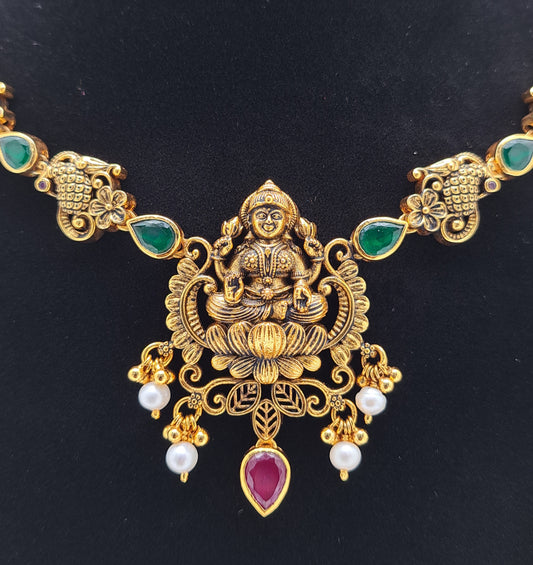Antique Finish Temple Jewellery with Lakshmi Idol