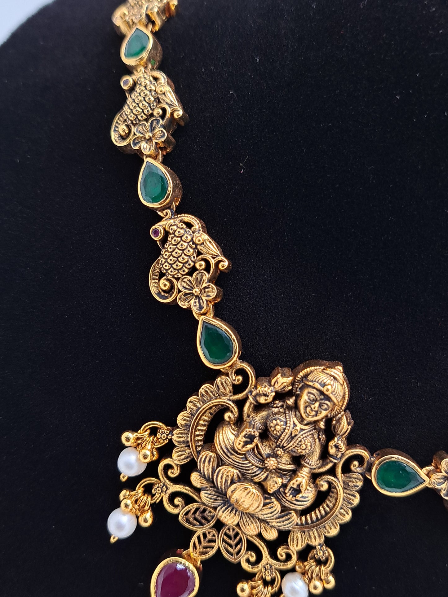 Antique Finish Temple Jewellery with Lakshmi Idol