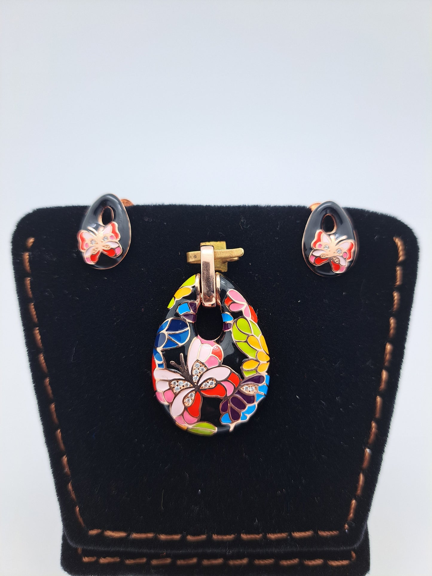 Multicolored Enamel Butterfly Pendant set