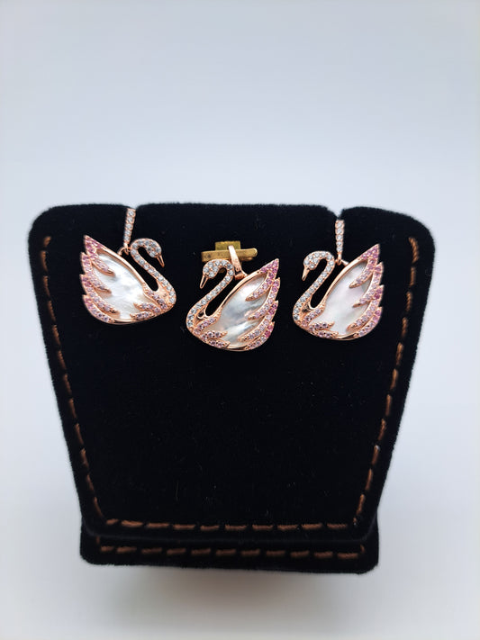 White Zircon MOP Swan Pendant