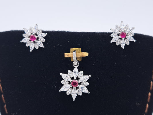 White Zr Tradition Pink Center Pendnt set