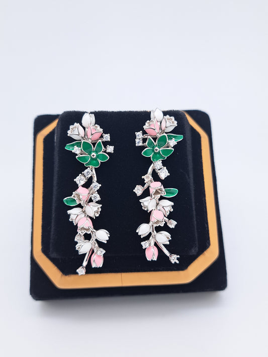 Rose Plant Floral Earrings